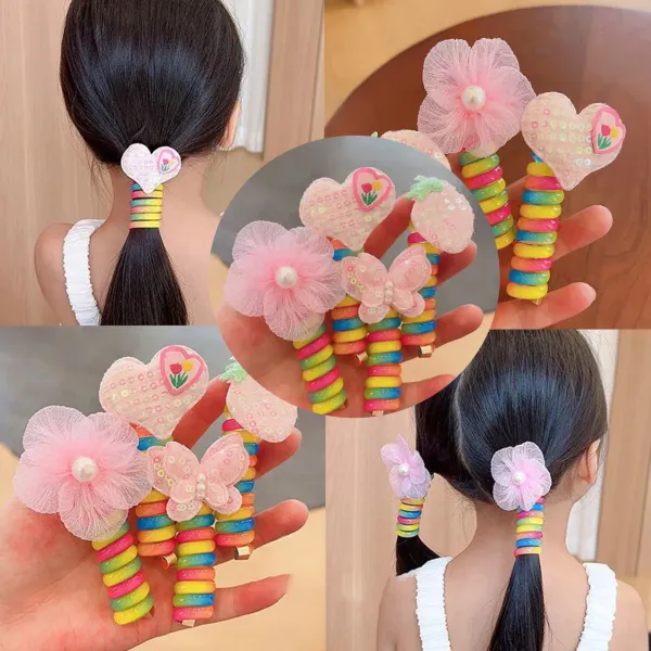 Telephone Ring Hair Rope Butterfly Hair Band (2 pc)